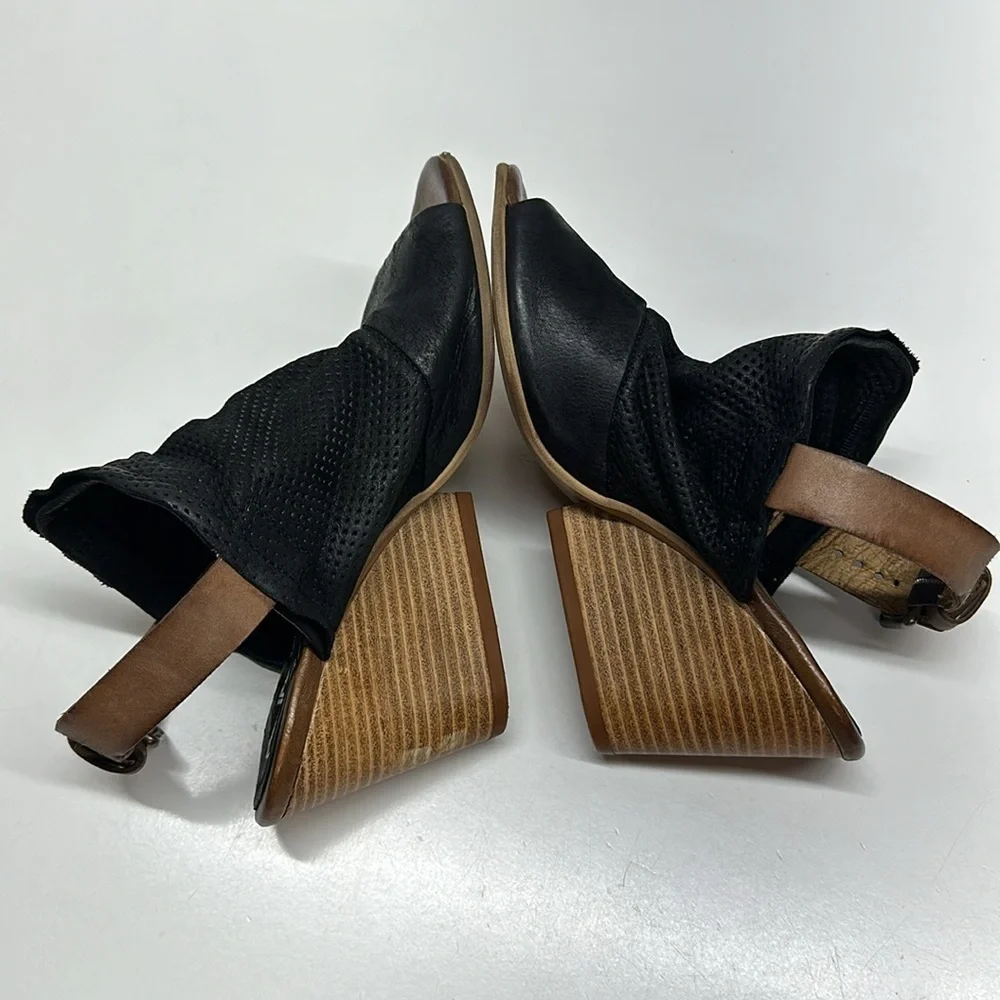 Miz Mooz Kona Wedge Sandal Shoes Open Toe Slingback Leather Black Size EU 36 6